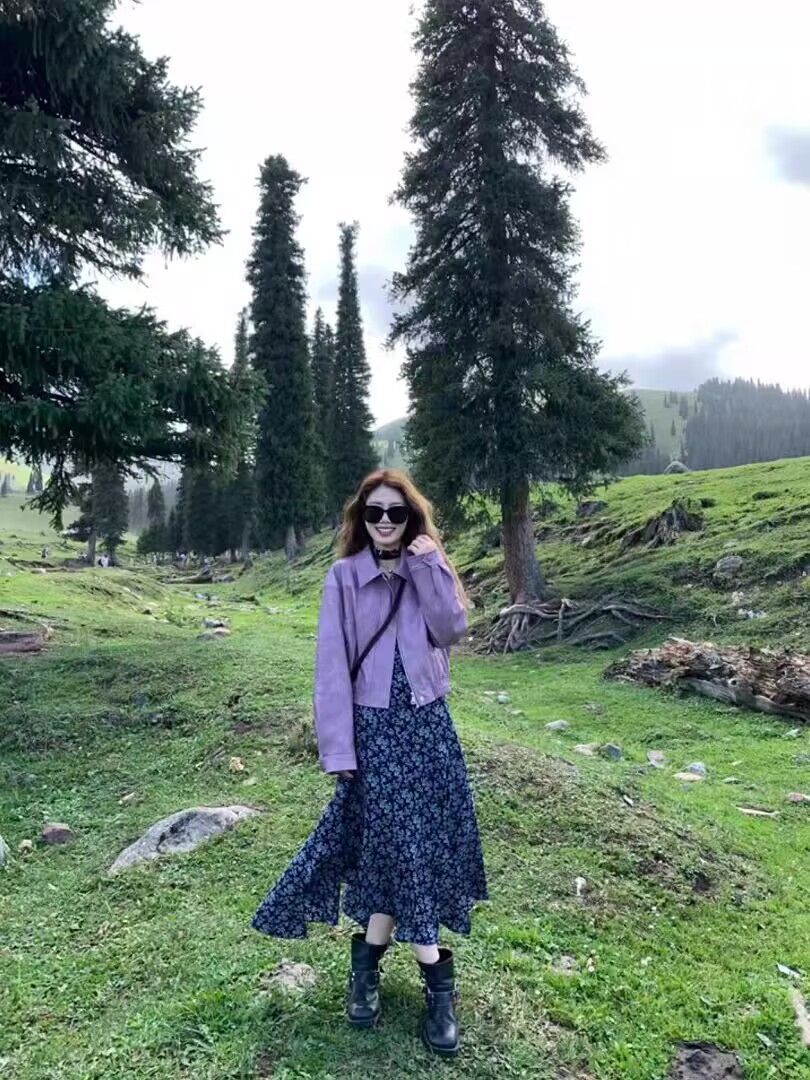 Small Korean Style Loose Purple Leather Coat