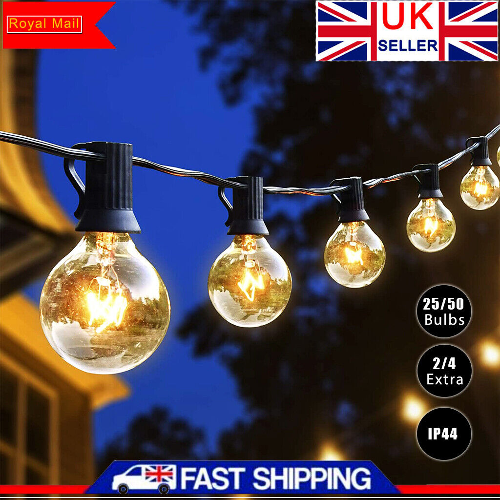 25 50FT Outdoor Festoon Globe String Fairy Lights G40 Bulbs Garden Wedding Home
