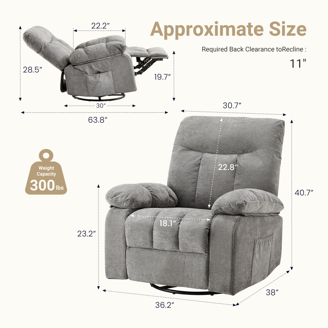 Rocking Chair And Lounge Chair, Rotating Lounge Chair With Vibration Massage And Lumbar Heating