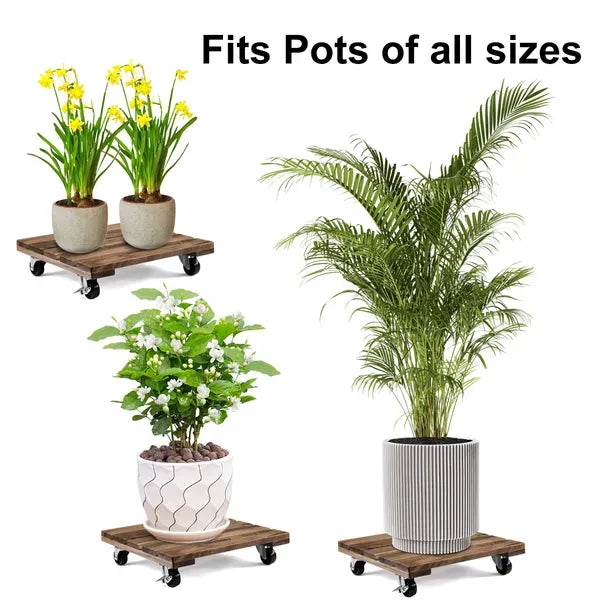 12inch*12inch Square Wooden Plant Cart: Natural Beauty, Easy Mobility, Perfect For Gardening