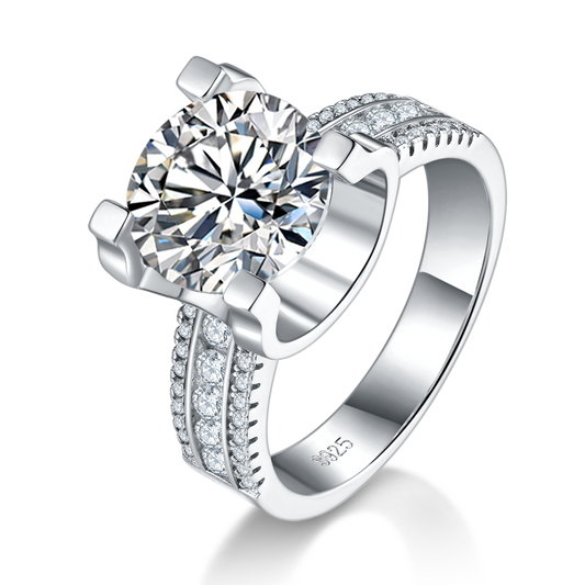 S925 Sterling Silver 5ct Moissanite Ring, 11mm D-VVS1 Wide Band, Platinum Plated 7.7g US Sizes 5-9 GRA Gift Box