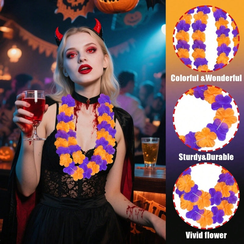 Pack Of 24 Halloween Party Item Flower Chains Halloween Themed Garlands Orange Purple Black Trick Or Treat Holiday Decoration Chain Accessories For Halloween Home Decoration Birthday Party Supplies