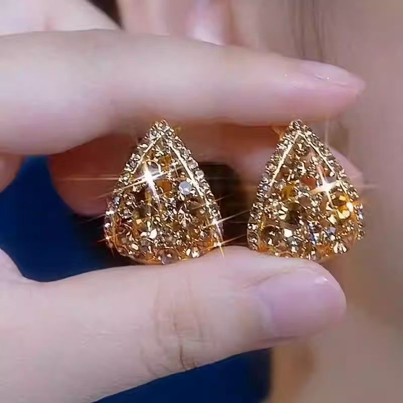High-End Shiny Rhinestone Teardrop Earrings For Women, Elegant Niche Designer Fashion Exaggerated Delicate Dangle Ear Jewelry