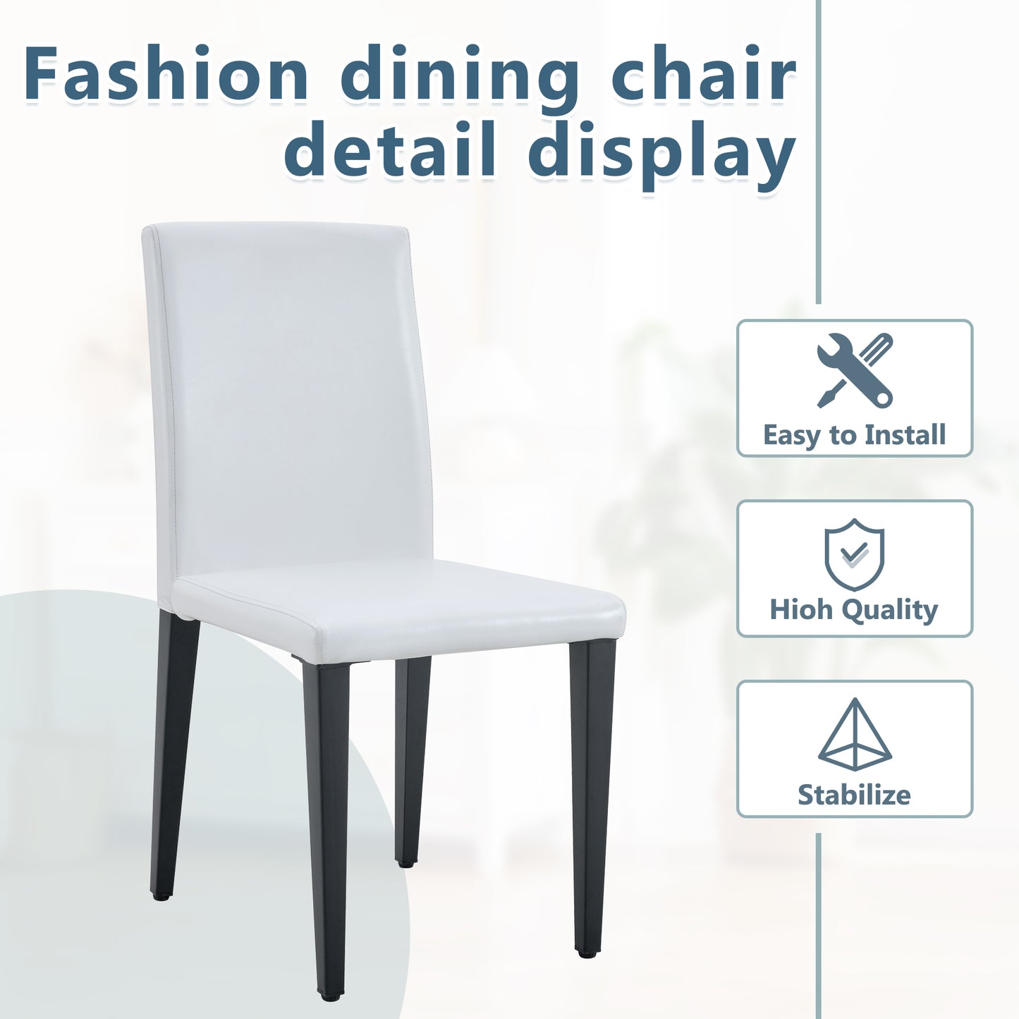 White PU Dining Chairs 35.4in High, 18.5  Ergonomic Backrest, 17 X16 InSponge Seat, Perfect For Dining Room, Home Office & Living Space, Stylish & Comfortable.Black Metal Leg.