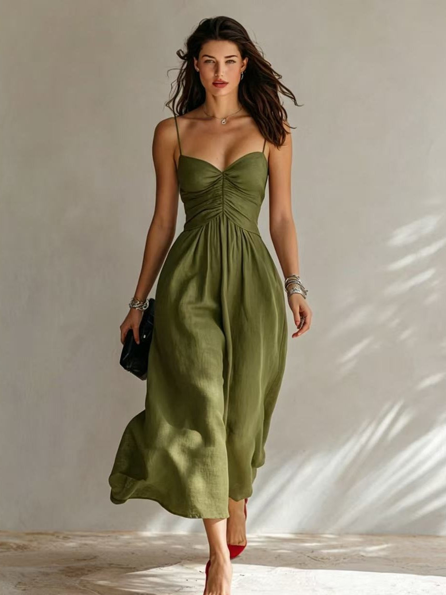 Spring Summer Pleated Strap Dress New Style