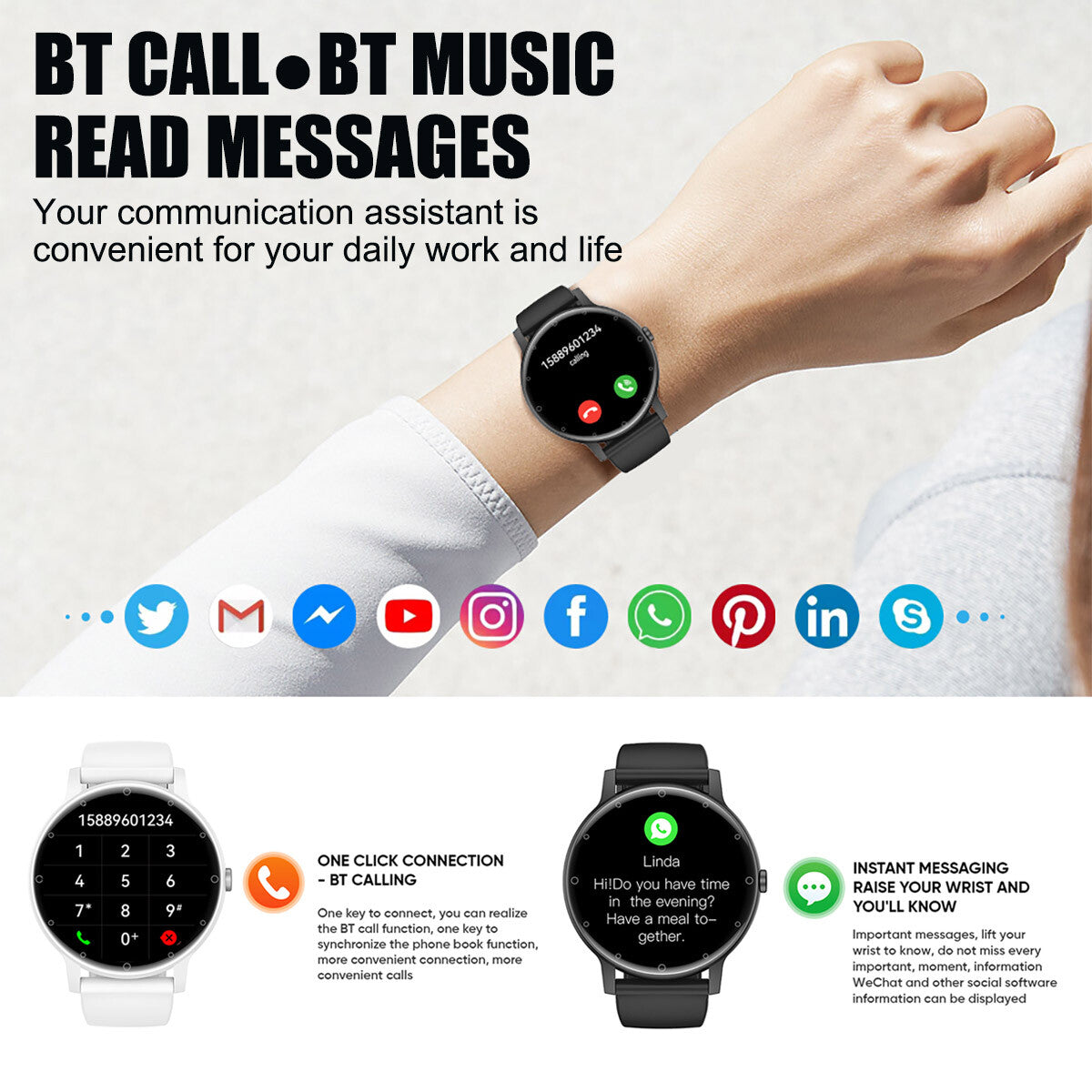 BT Bluetooth Call Smart Watch Outdoor Sports Fitness Tracker Voice Assistant
