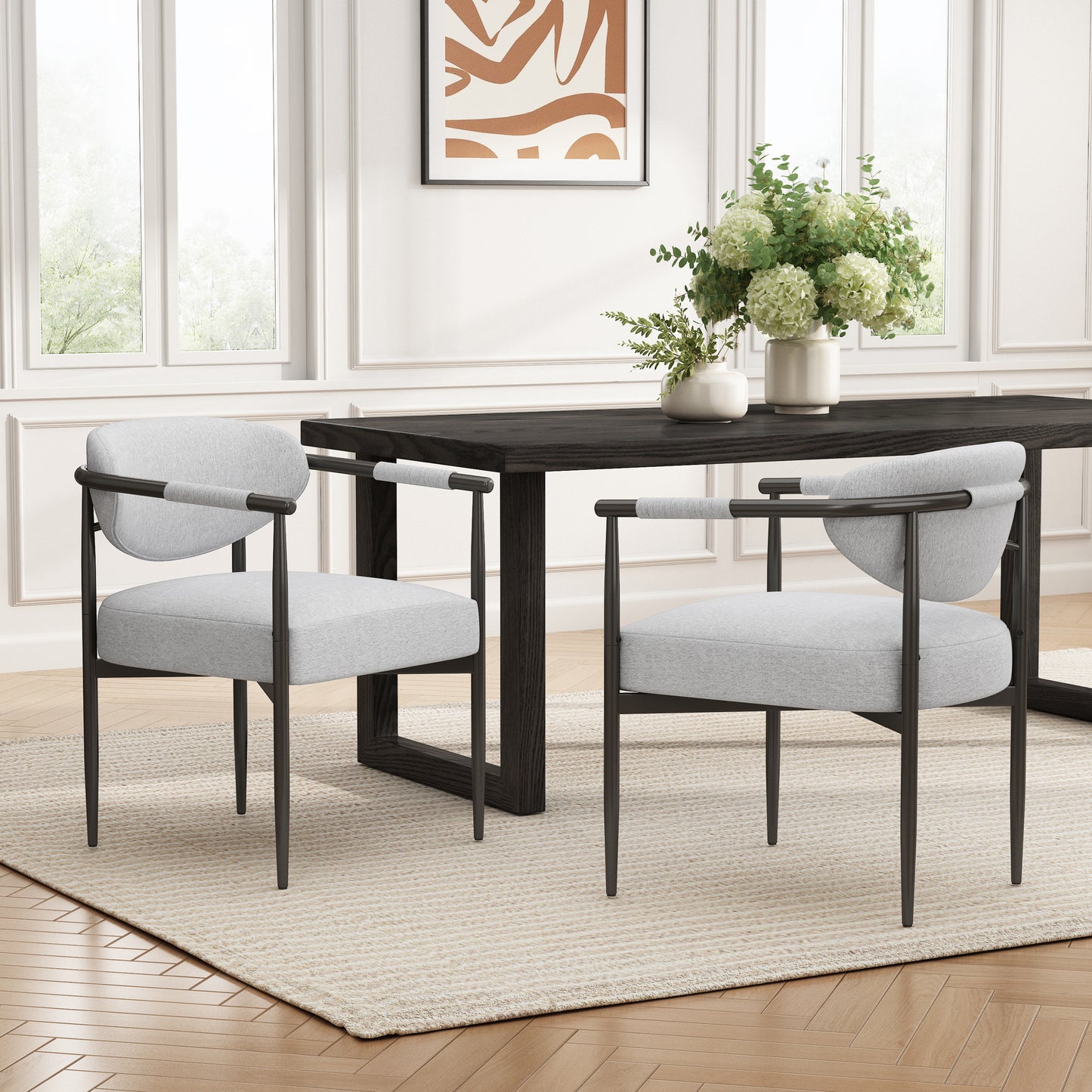 Modern Dining Chairs Set Of 2, Upholstered Dining Chairs With Bronze Iron Frame,Accent Armchairs For Kitchen And Restaurant,Beige