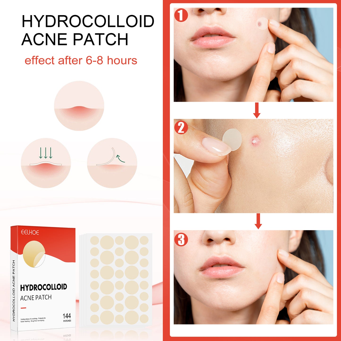 EELHOE Hydrocolloid Acne Patch, Facial Invisible Makeup Clean Acne Waterproof Breathable Acne Muscle Repair Patch