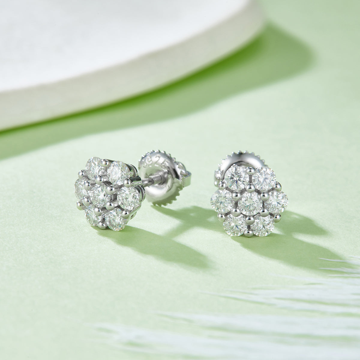 S925 Sterling Silver 14pcs D Color VVS1 Moissanite Cluster Stud Earrings 1.5g Screw Back Hypoallergenic GRA Certified Gift Box