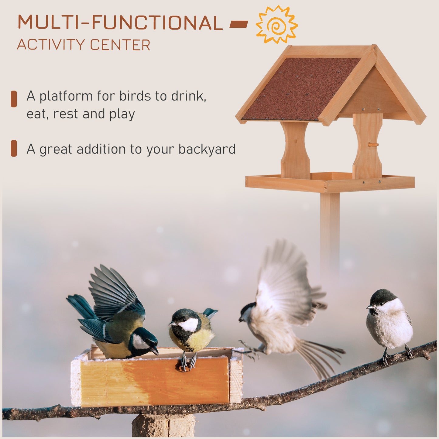 PawHut Wooden Bird Table Wild Bird Feeding Station Freestanding Feeder For Garden Outdoor 55 X 55 X 144cm