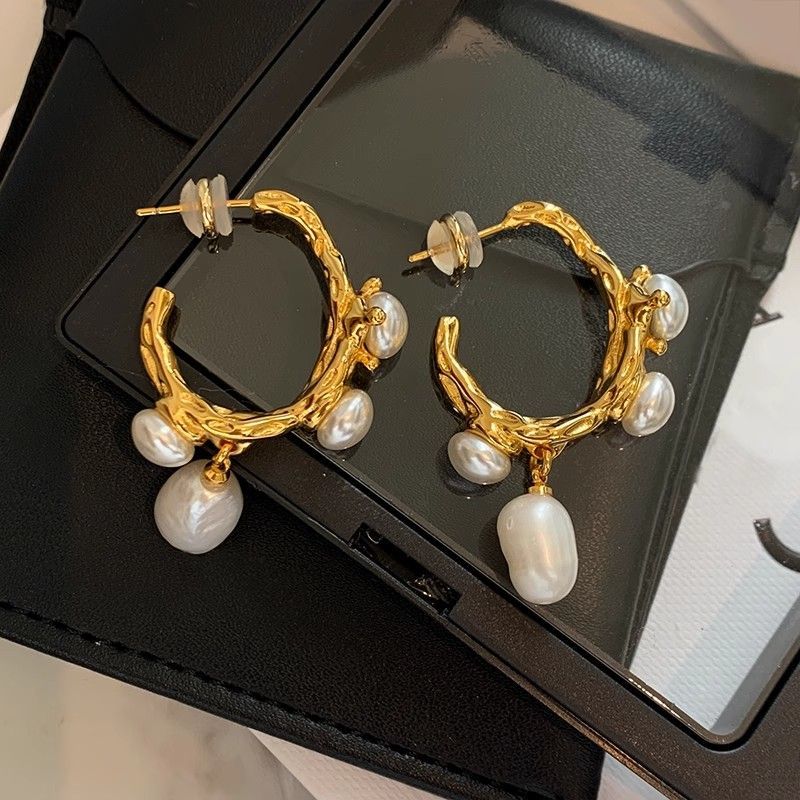Best Selling Natural Baroque Pearl Vintage Old Money Gold Stud Earrings For Women, Elegant Light Luxury High-End Fashion Ear Jewelry