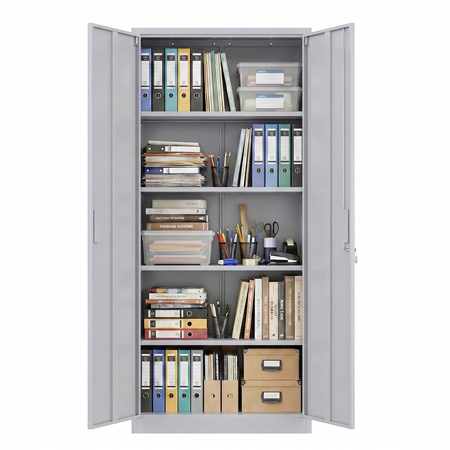 Metal Garage Storage Cabinet, Lockable Steel Storage Cabinet With 4 Adjustable Shelves For Garage, Office, Home, Assembly Required, Gray
