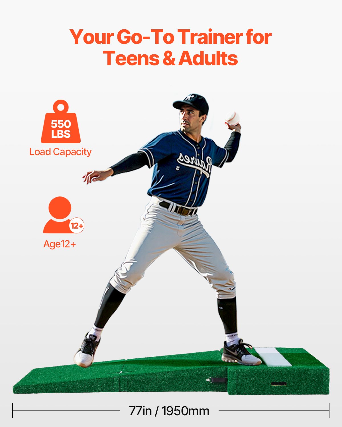 Pitching Mound, Portable Baseball Pitcher's Mound, 77 In IIndoor Outdoor Pitching Practice And Training Equipment, Softball Pitching Aids With Antifade Turf, Pitching Rubber, Carry Handles