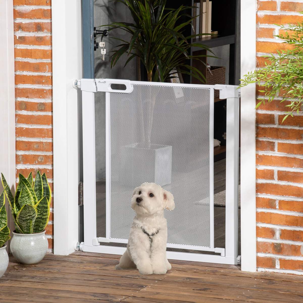 PawHut Pet Safety Gate, For Doorways, Staircases, Hallways, With 75-82cm Adjustable Width - White