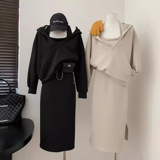 New Korean-style Loose Hoodie Sweatshirt Plus Size Set