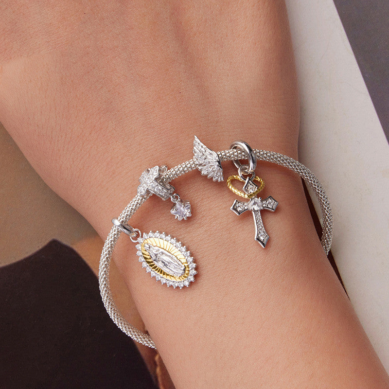 Silver Ziyun Original S925 Sterling Silver Virgin Mary Pendant Ornaments Accessories Cross-border Fashion Mother Love Diy Beaded