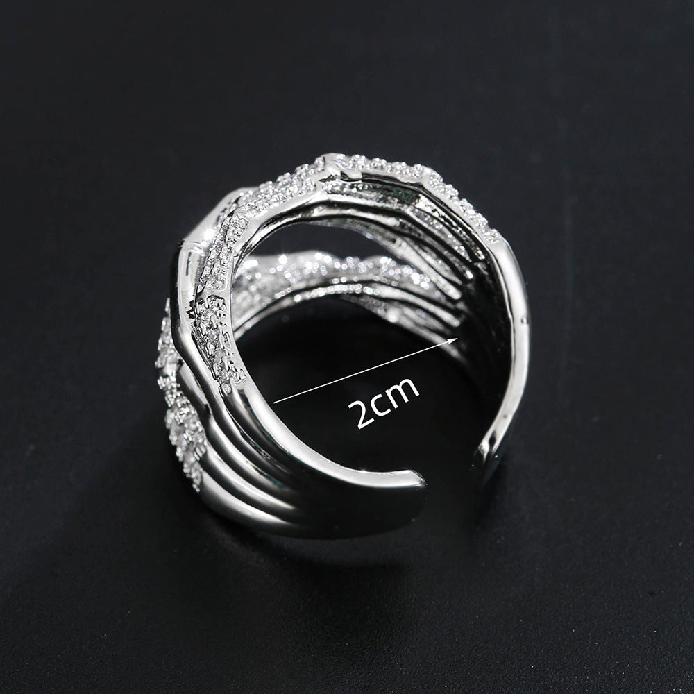 Copper Plated White K Micro-inlaid Zircon Ring Simple