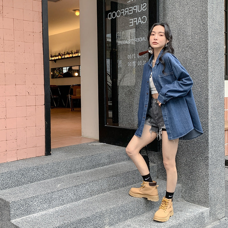 Korean-style Chic Vintage Denim Parent-child Shirt Set