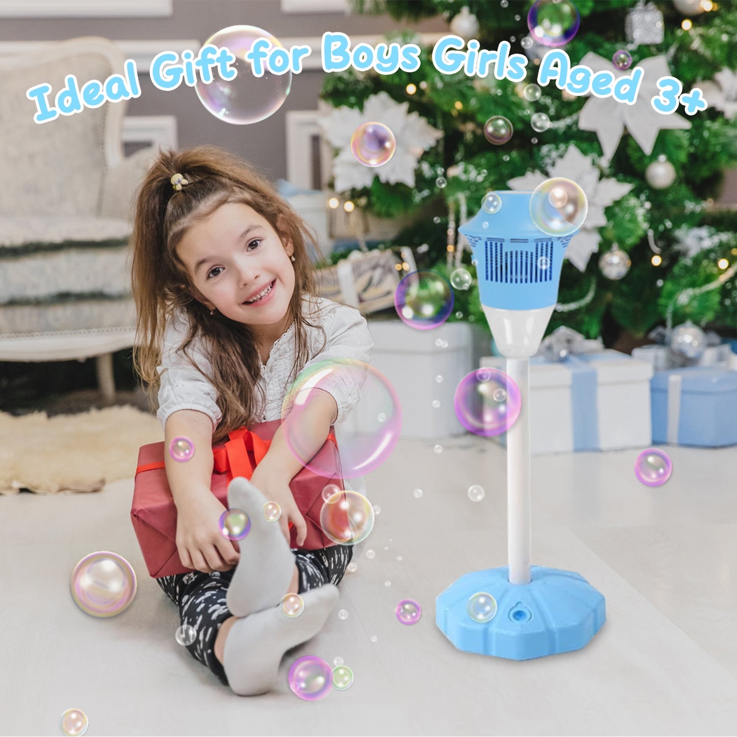 1Pc 3 In 1 Standing Bubble Machine With Colorful Lights And Music Rechargeable Bubble Maker Stand With 2 Modes 3 Adjustable Height For Party Wedding Indoor Outdoor Occasions Pets Kids Aged 3 Above