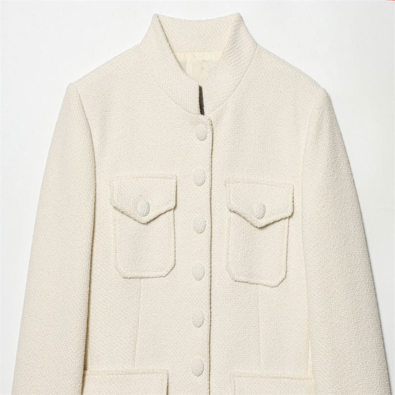 Womens Fashion Elegant Long-sleeve Stand-collar Coat