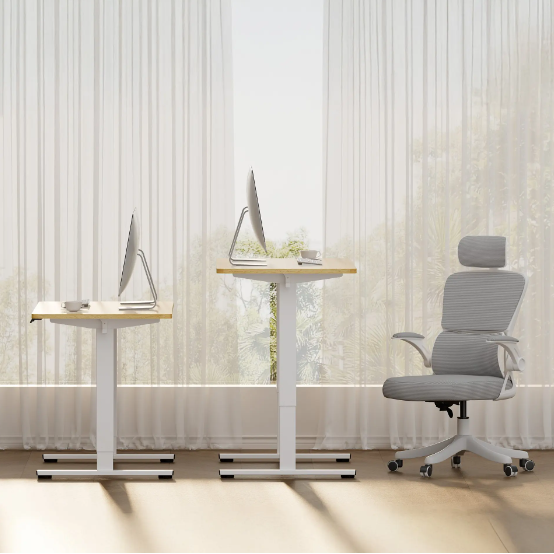 Electric Standing Desk Whole Piece Adjustable Height Desk Home Office Computer Workstation Sit Stand Up Desk White Frame - Maple Top
