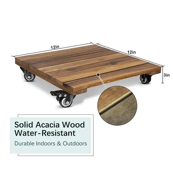 12inch*12inch Square Wooden Plant Cart: Natural Beauty, Easy Mobility, Perfect For Gardening