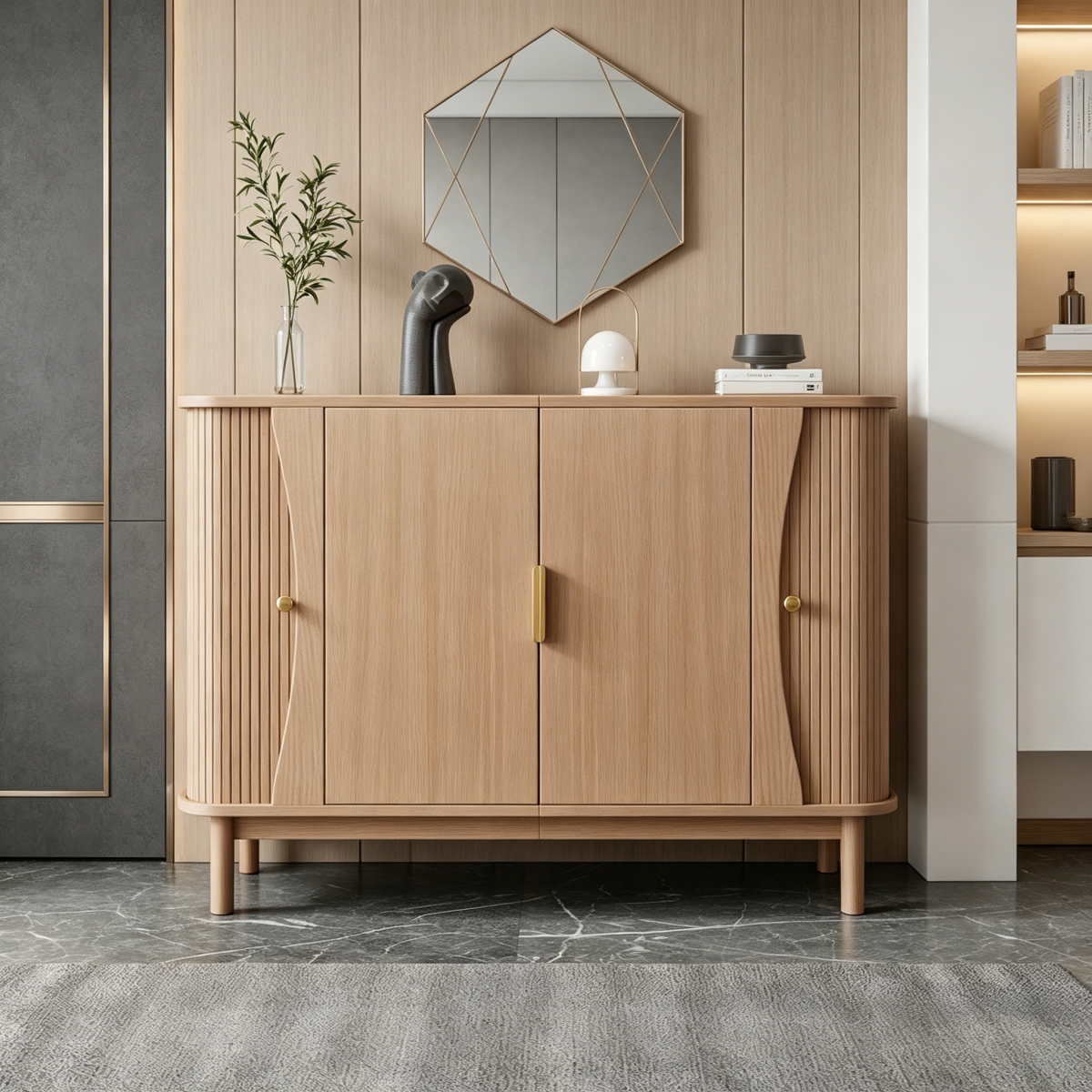 Sideboard 140x40x88cm Made Of MDF, Chest Of Drawers With Curved Edges, 2 Sliding Doors, Storage Cabinet For Living Room Hallway, Up To 60kg Loadable, Side Cabinet Made Of Natural Wood