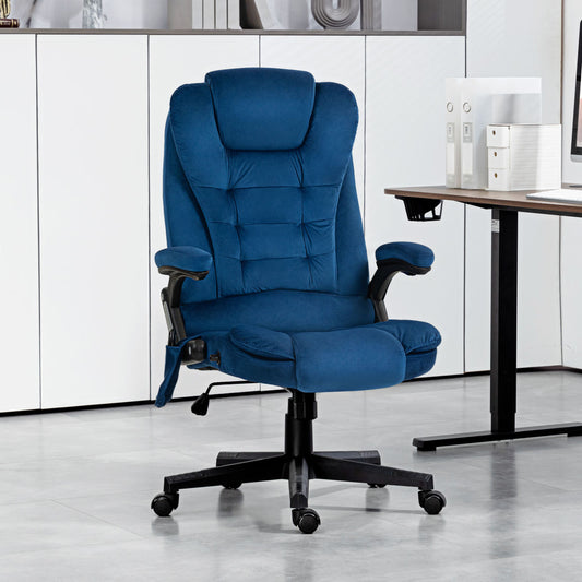 6 Point Executive Office Chair with Heat, Velvet High Back Vibrating Massage Office Chair, Drak Blue