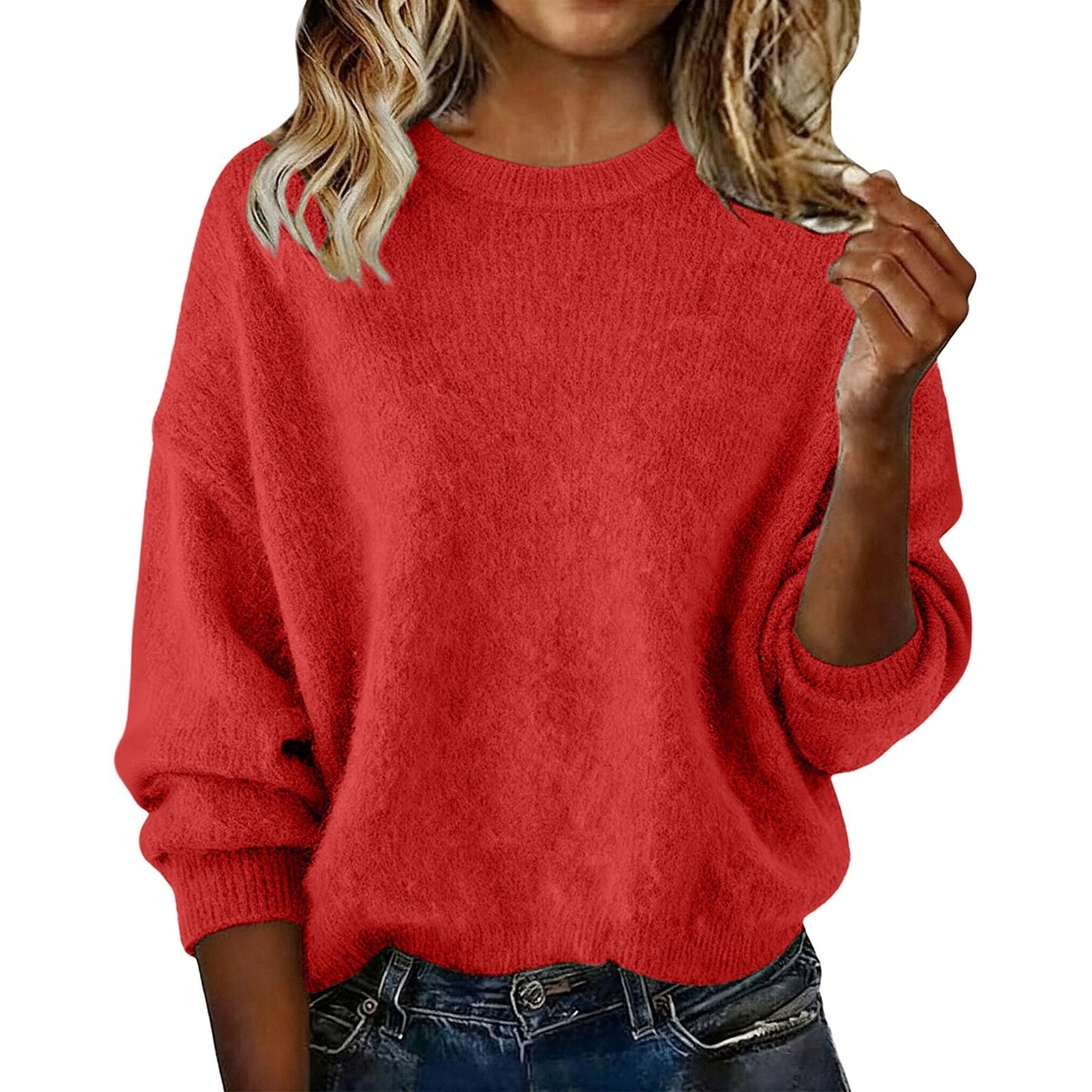Women's New Arrival Solid Color Crew Neck Sweater, Fashion Loose Casual Knitwear For Autumn
