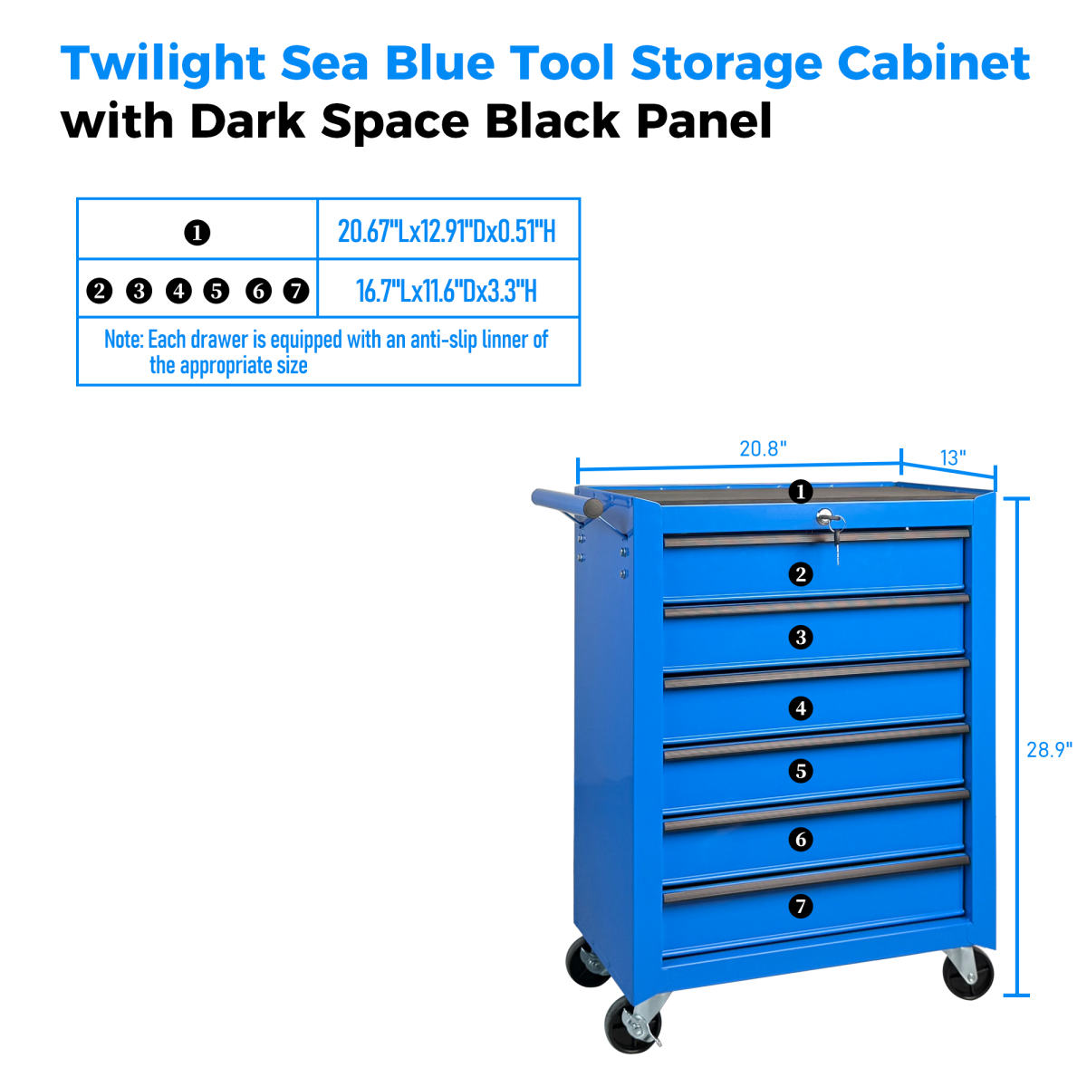 Rolling Metal Tool Chest with 6 Drawers, 20" 6-Drawer Tool Chest Cabinet with Ball Bearing Drawer Slides, Steel Tool Storage Box Organizer  -BLUE
