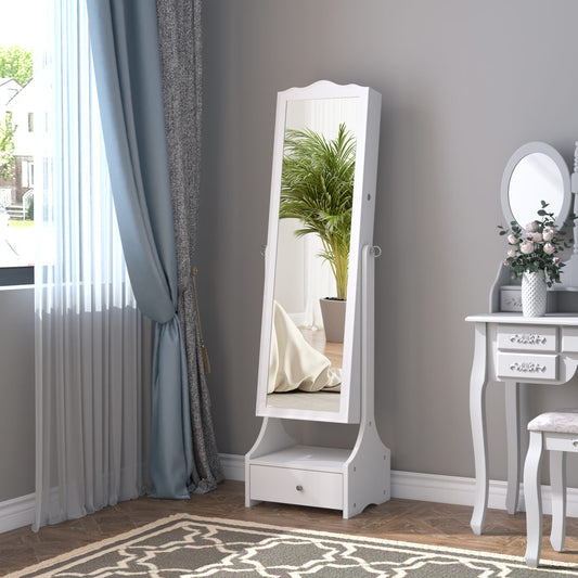 Jewellery Cabinet With Led, Mirroir Cabinet Armoire Floor Standing Flip-over Makeup Shelf Organizer With Lock White