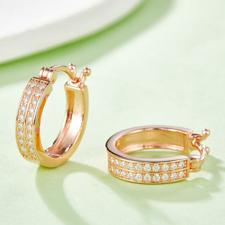 S925 Sterling Silver Moissanite Hoop Earrings For Women  Double Row Pave Snap Closure Earrings With GRA Certificate Platinum Or Rose Gold Or Gold Plated Gift Box Set