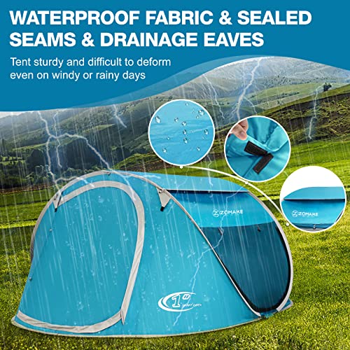 Easy Pop Up Tent 2-4 Person Waterproof - Pop-Up Camping Tents Automatic Tent Throw Pop Up Instant Flip Pop Tent for Campin...