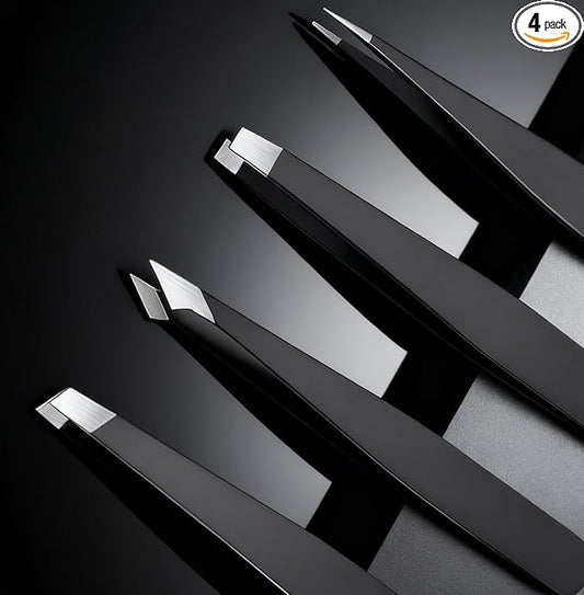 4-Piece Professional Tweezers Set, Tweezers for Eyebrows, Facial Hair, Splinter & Ingrown Hair Removal, Precision Tip with...