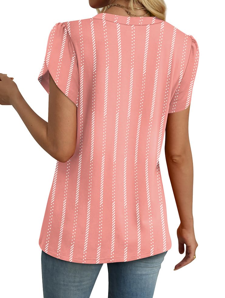 WIHOLL Womens Tops Dressy Casual Petal Sleeve Summer Spring Short Sleeve V Neck Shirts Work Business Vacation Clothes 2026