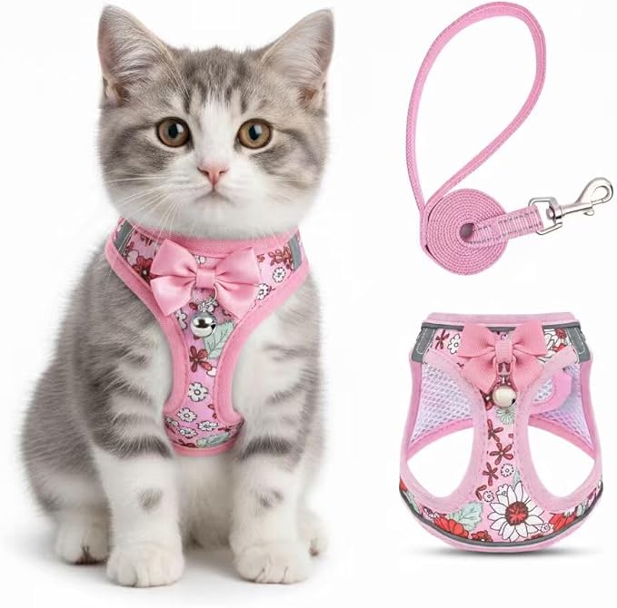 SALFSE Cat Harness and Leash Escape Proof for Walking, Adjustable Soft Kitten Harness with Reflective Straps Step in Cat V...