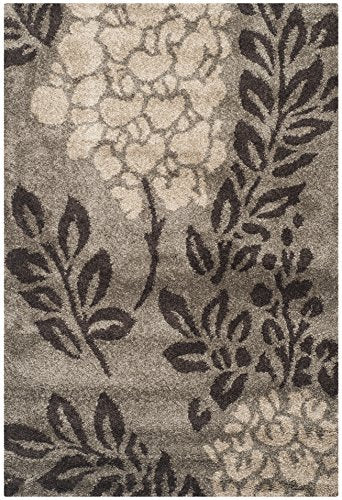 SAFAVIEH Florida Shag Collection Area Rug - 5'3" x 7'6", Smoke & Dark Brown, Floral Design, Non-Shedding & Easy Care, 1.2-...