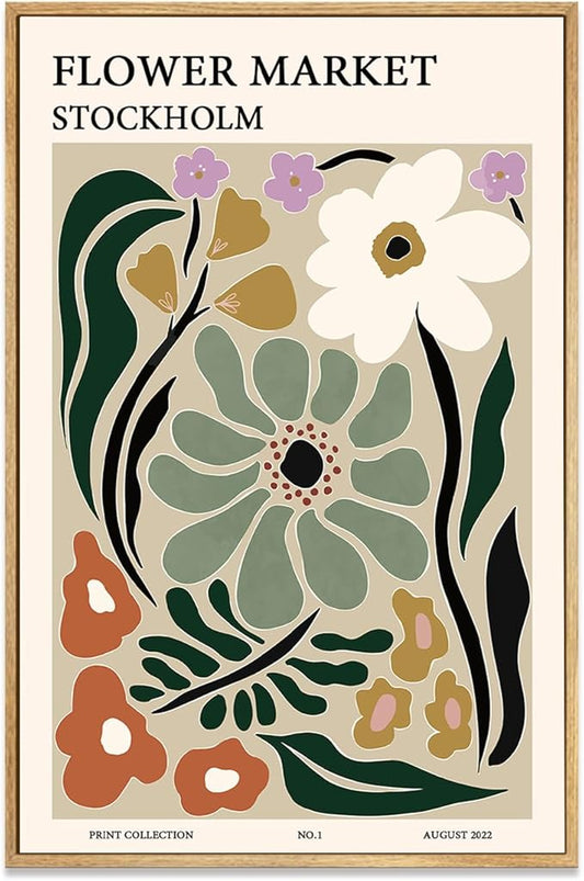 Zzuyi Framed Flower Market Wall Art,Green Vintage Botanical Canvas Wall Decor Paintings,Boho Floral Posters Prints Picture...