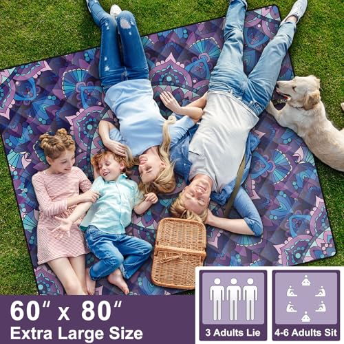 memKiya 60x80" Extra Large Picnic Blankets Waterproof Sandproof Couple Outdoor Beach Blanket Foldable Grass Park Lawn Conc...