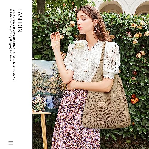 hatisan Crochet Bags for Women - Summer Beach Tote, Aesthetic Hippie Knit Bag
