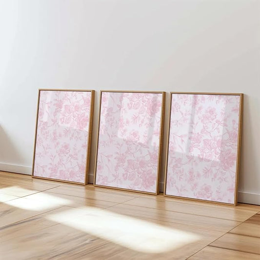 Pink Flower Wall Art Chinoiserie Floral Canvas Wall Decor Aesthetic Wall Art Watercolor Botanical Prints Vintage Flower Pi...