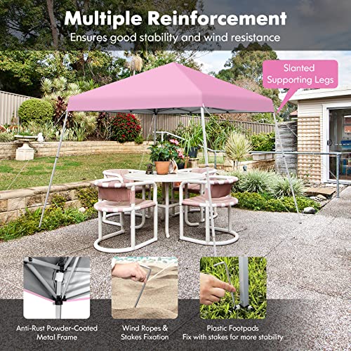 Tangkula 10x10 Ft Pop Up Canopy, Slanted Leg Outdoor Canopy Tent with Center Lock, UPF50+ Sun Protection, 4 Stakes, 8 Rope...