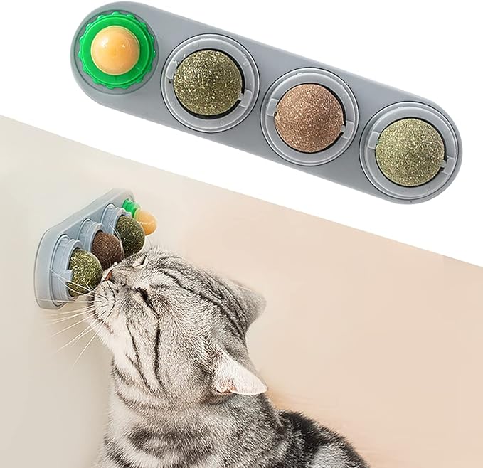Potaroma 4 Catnip Silvervine Ball Toys, Extra Cat Energy Ball, Edible Cats Lick Kitten Chew, Teeth Cleaning Dental Wall Tr...