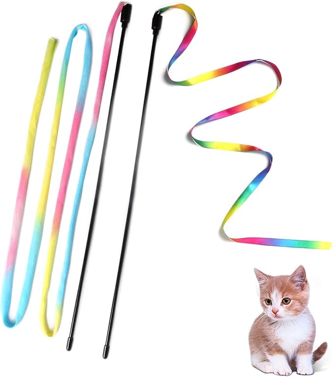 M JJYPET Cat Wand Toys Interactive Kitten Toys for Indoor Cats Colorful Teaser Wand String for Exercise Kitten Stick Kitty...