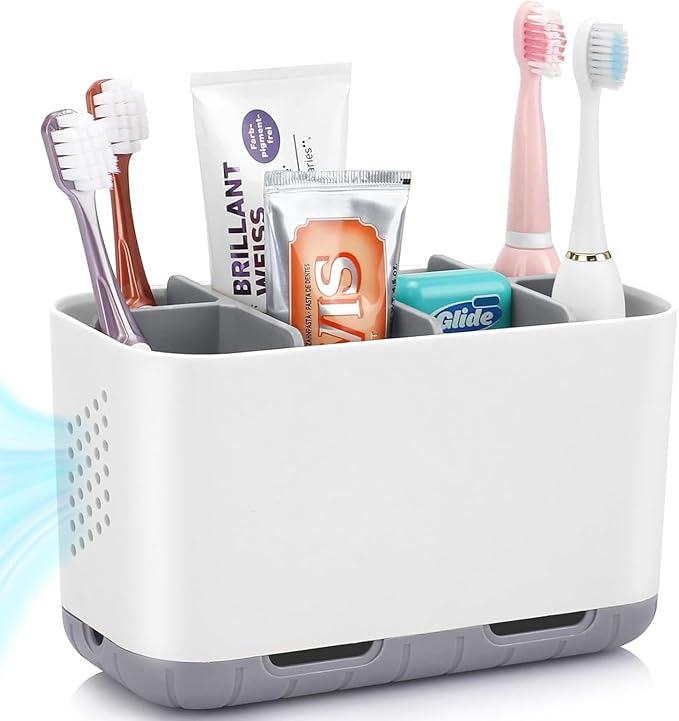 Boperzi Toothbrush and Toothpaste Holder Drainage for Bathroom Countertop with Adjustable Dividers, Large Toothpaste Caddy...