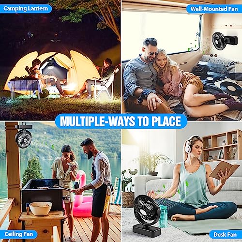 Portable Camping Fan with LED Lantern- 40H Work Time Rechargeable Battery Operated Fan with Hanging Hook for Tent Car RV H...
