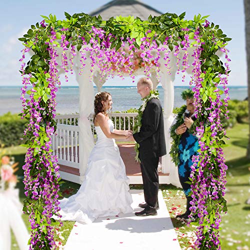 DearHouse 4Pcs 6.6Ft/Piece Artificial Flowers Silk Wisteria Garland Artificial Wisteria Vine Rattan Silk Hanging Flower fo...