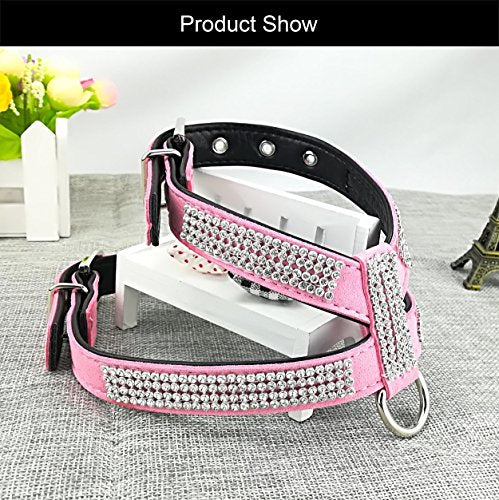 Newtensina Fashion Puppy Harness with Diamantes and Lead Cute Girls Bling Dog Harness with Bling Leashes for Small Dogs