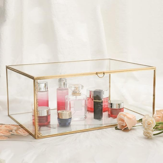 HighFree Vintage Glass Box with Lid - Clear Jewelry Glass Display Box Keepsake Box - Home Decor Decorative Box for Trinket...