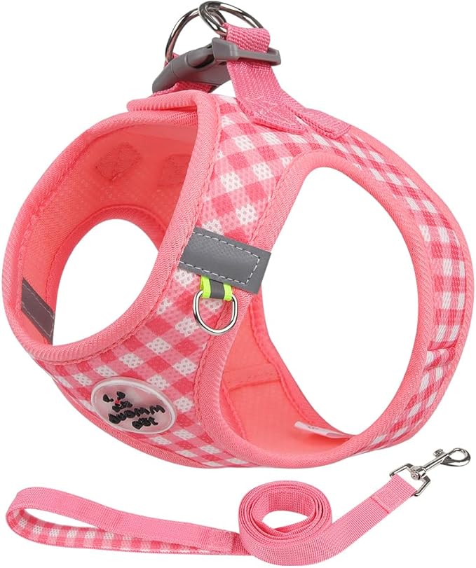 Soft Mesh Dog Harness and Leash Set, Step-in Escape Proof Vest Harnesses, Reflective Breathable Pet Harness Adjustable Pla...